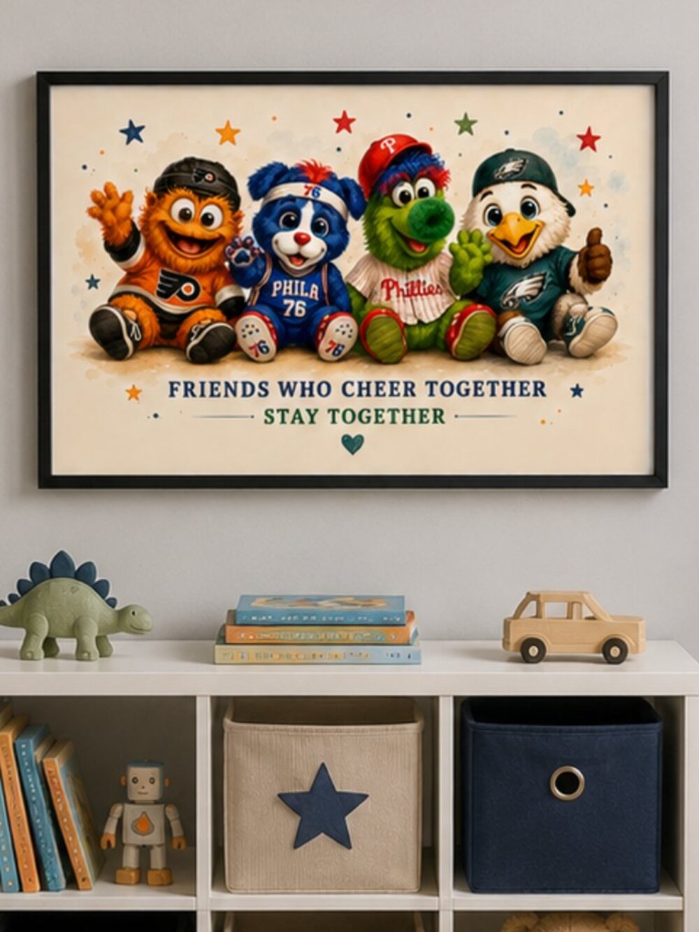 Philly Mascot Friends Framed Wall Art | 13x19 Kids Sports Nursery Decor